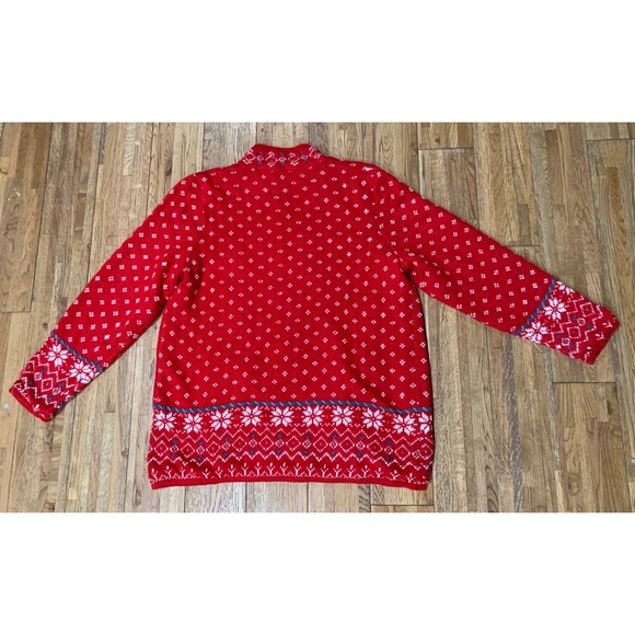 Coldwater Creek Red CottageCore Ski Festive Fair Isle Zip Up Sweater - Picture 2 of 9